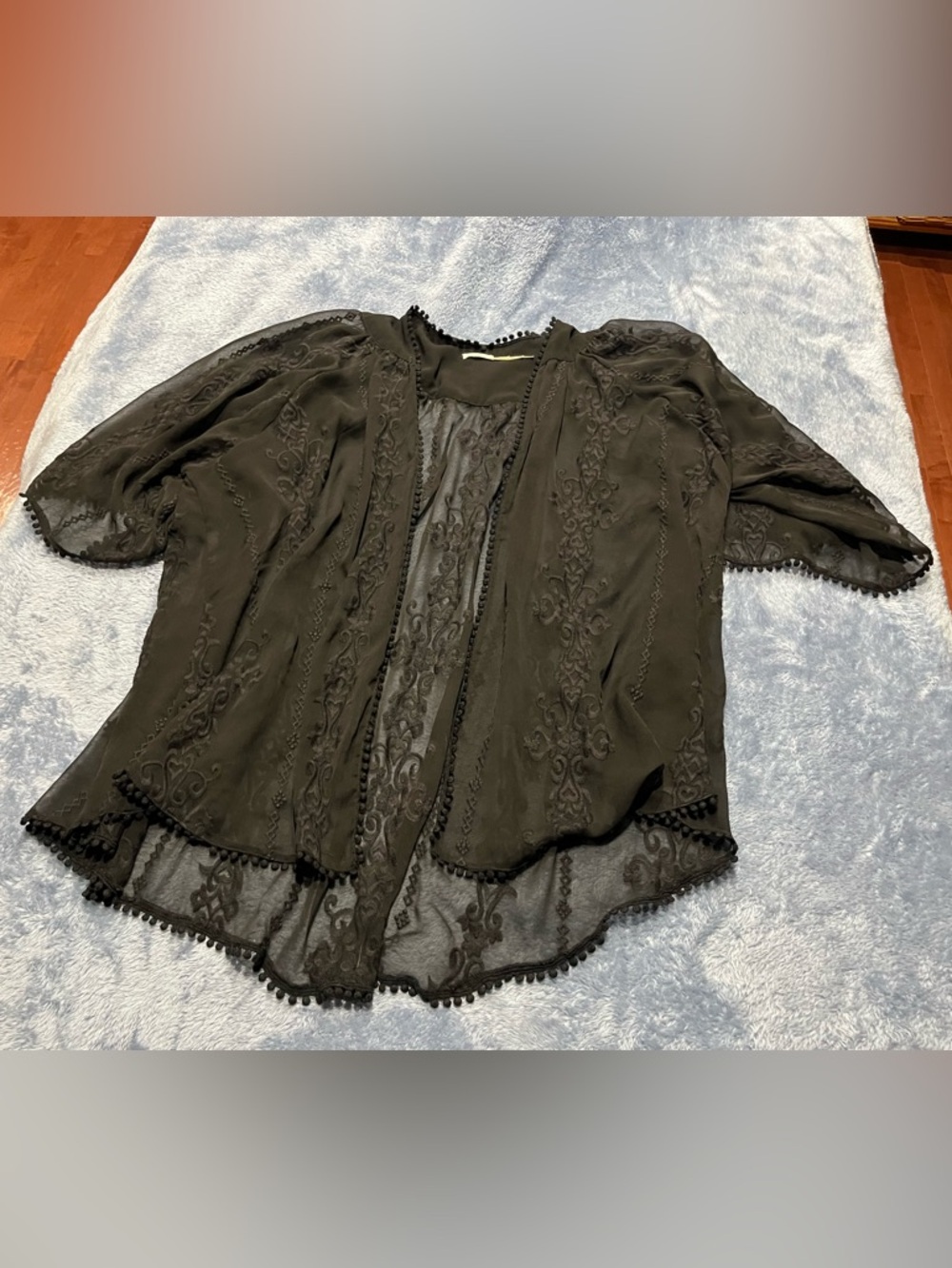 Urban Outfitters Black Sheer Embroidered Kimono Cardigan